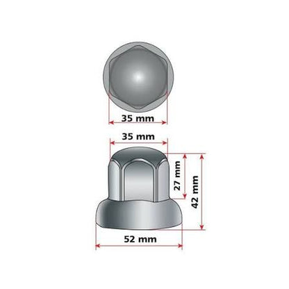 Dome, stainless steel nut covers, round head, 40 pcs set - 33 mm - Chrome